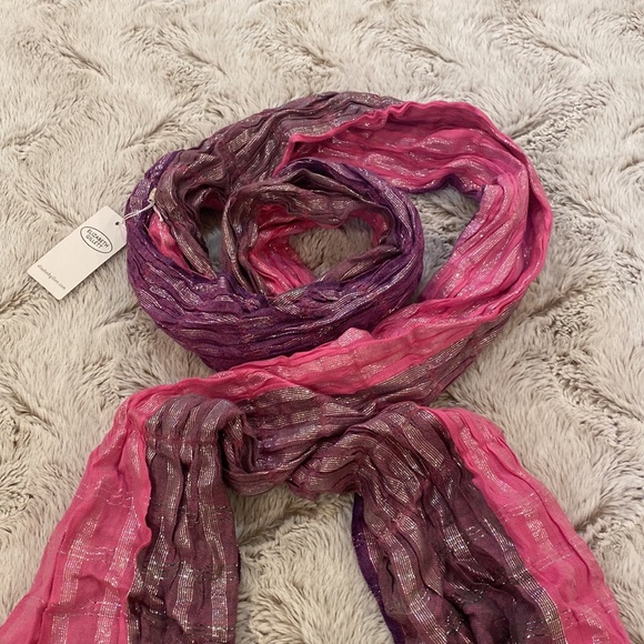 Elizabeth Gillet Pink & Purple Silver Metallic Scarf.  66” length - Picture 7 of 13